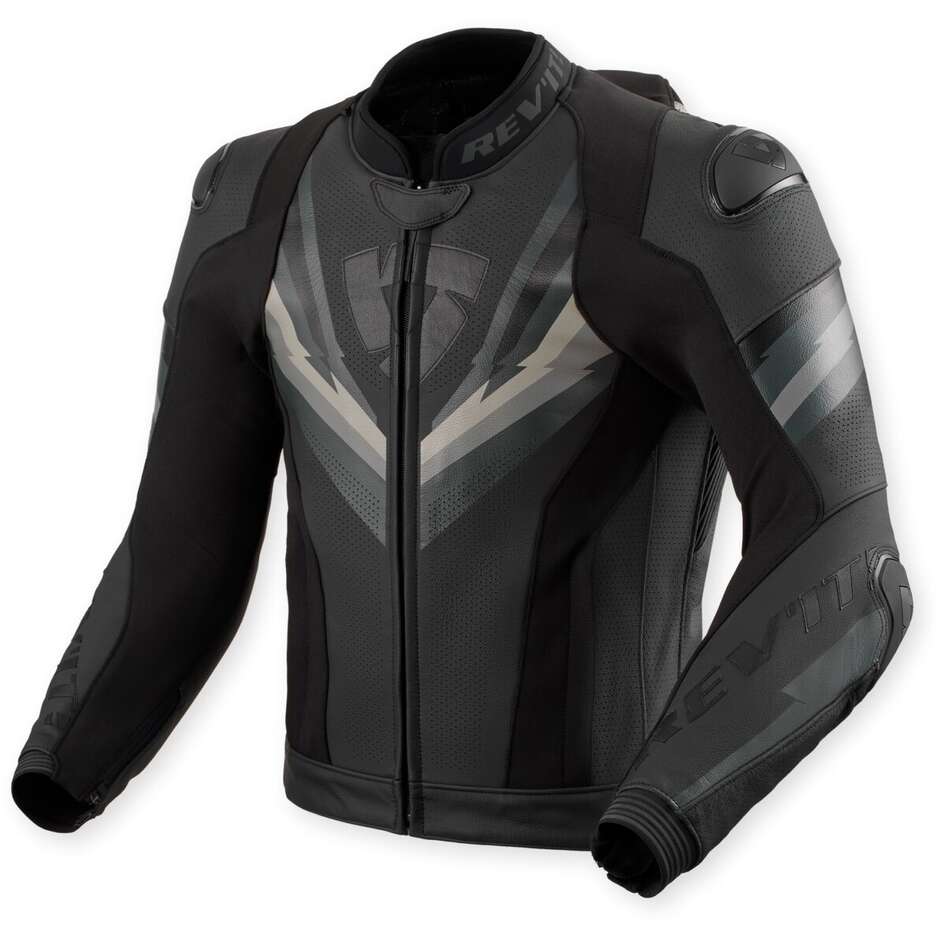 Rev'it Quantum 3 Pro Leather Motorcycle Jacket Black Anthracite