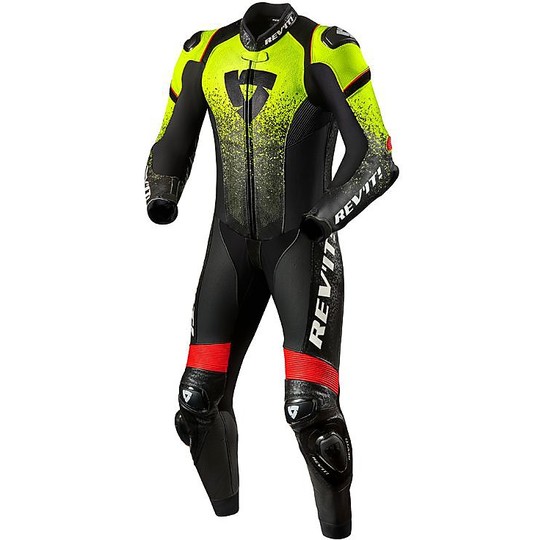 Rev'it QUANTUM Black Yellow Fluo Leather Professional Motorcycle Jumpsuit