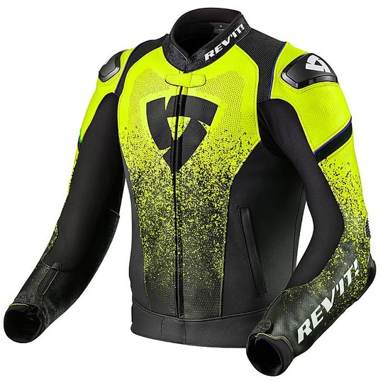 Rev'it QUANTUM Black Yellow Fluo Motorcycle Leather Jacket