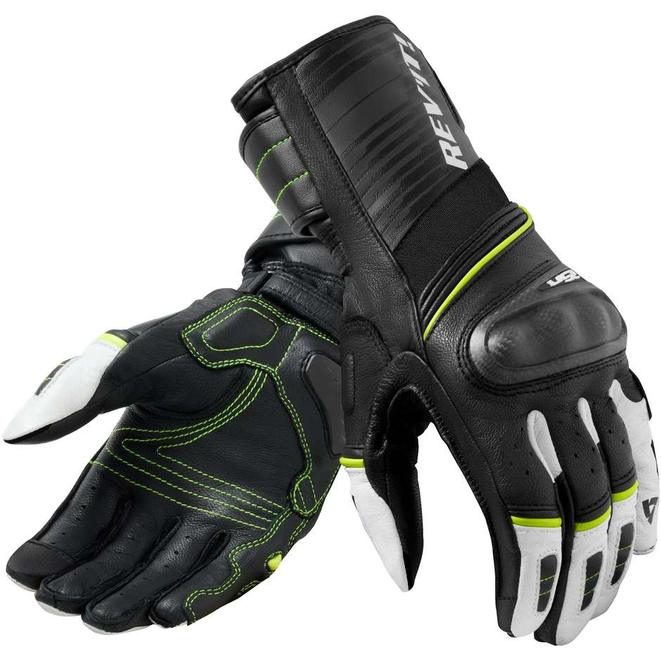 Rev'it RSR 4 Leather Motorcycle Gloves Black Yellow Neon
