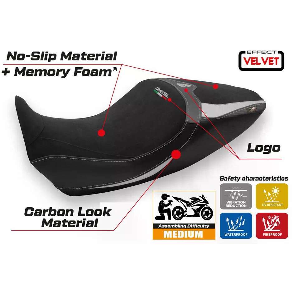 Rivestimento Sella TPZ Italia Specifico Per Ducati Diavel 1260 2019  2022 Modello Saranda 1 Velvet Comfort System