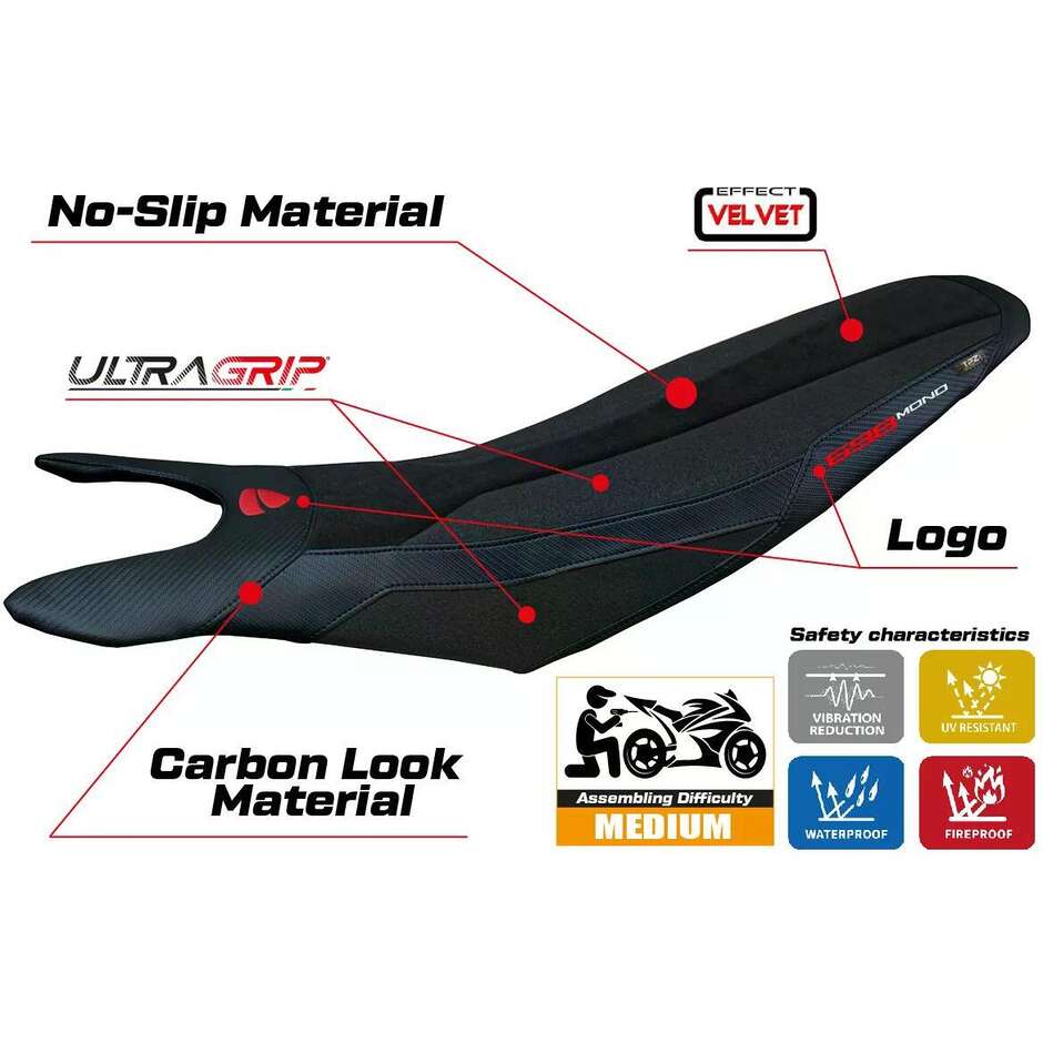 Rivestimento Sella TPZ Italia Specifico Per Ducati Hypermotard 698 Mono  20242025 Modello Cairoli Velvet Ultragrip