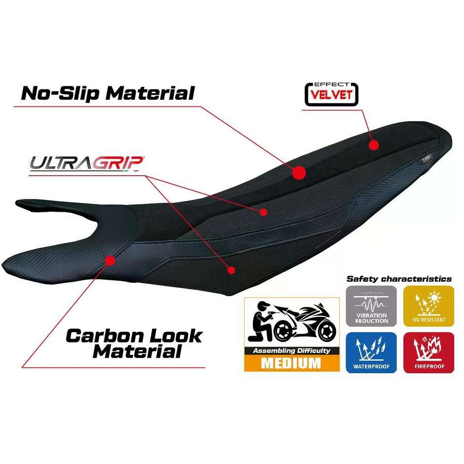 Rivestimento Sella TPZ Italia Specifico Per Ducati Hypermotard 698 Mono  20242025 Modello Cairoli Velvet Ultragrip