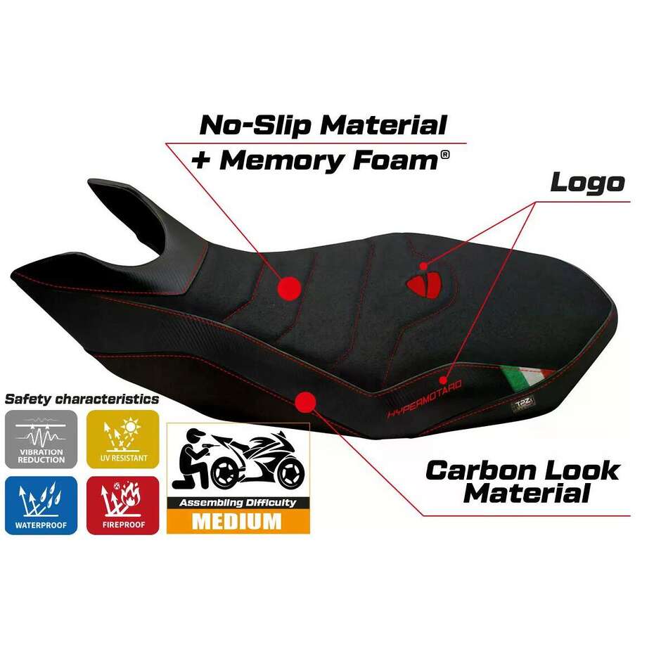 Rivestimento Sella TPZ Italia Specifico Per Ducati Hypermotard 796 / 1100 / 1100 EVO 2007  2012 Modello Medea 2 Comfort System