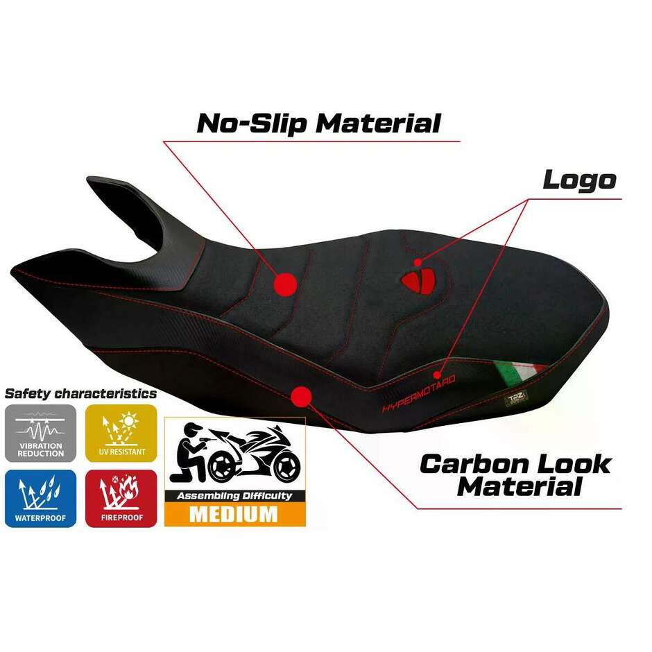Rivestimento Sella TPZ Italia Specifico Per Ducati Hypermotard 796 / 1100 / 1100 EVO 2007  2012 Modello Ribe 2 Ultragrip