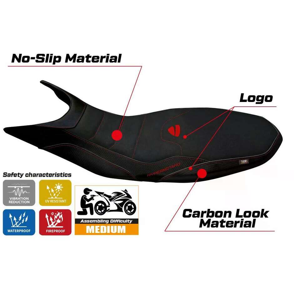 Rivestimento Sella TPZ Italia Specifico Per Ducati Hypermotard 821 / 939 2013  2018 Modello Megara 1 Ultragrip