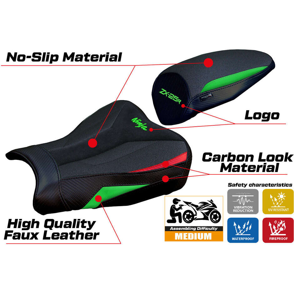Rivestimento Sella TPZ Italia Specifico Per Kawasaki Ninja ZX 25 R  2020-2025 Modello Hermes Ultragrip Velvet