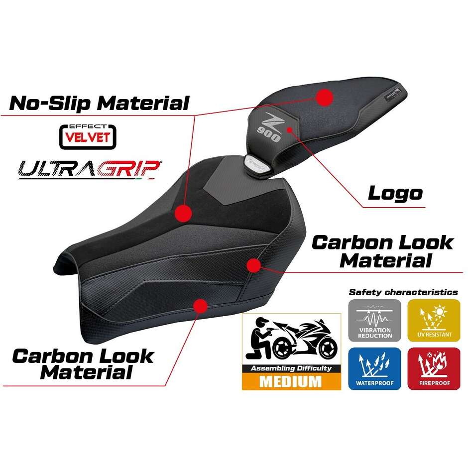 Rivestimento Sella TPZ Italia Specifico Per Kawasaki Z 900 2025 Modello Uchiko Velvet Ultragrip