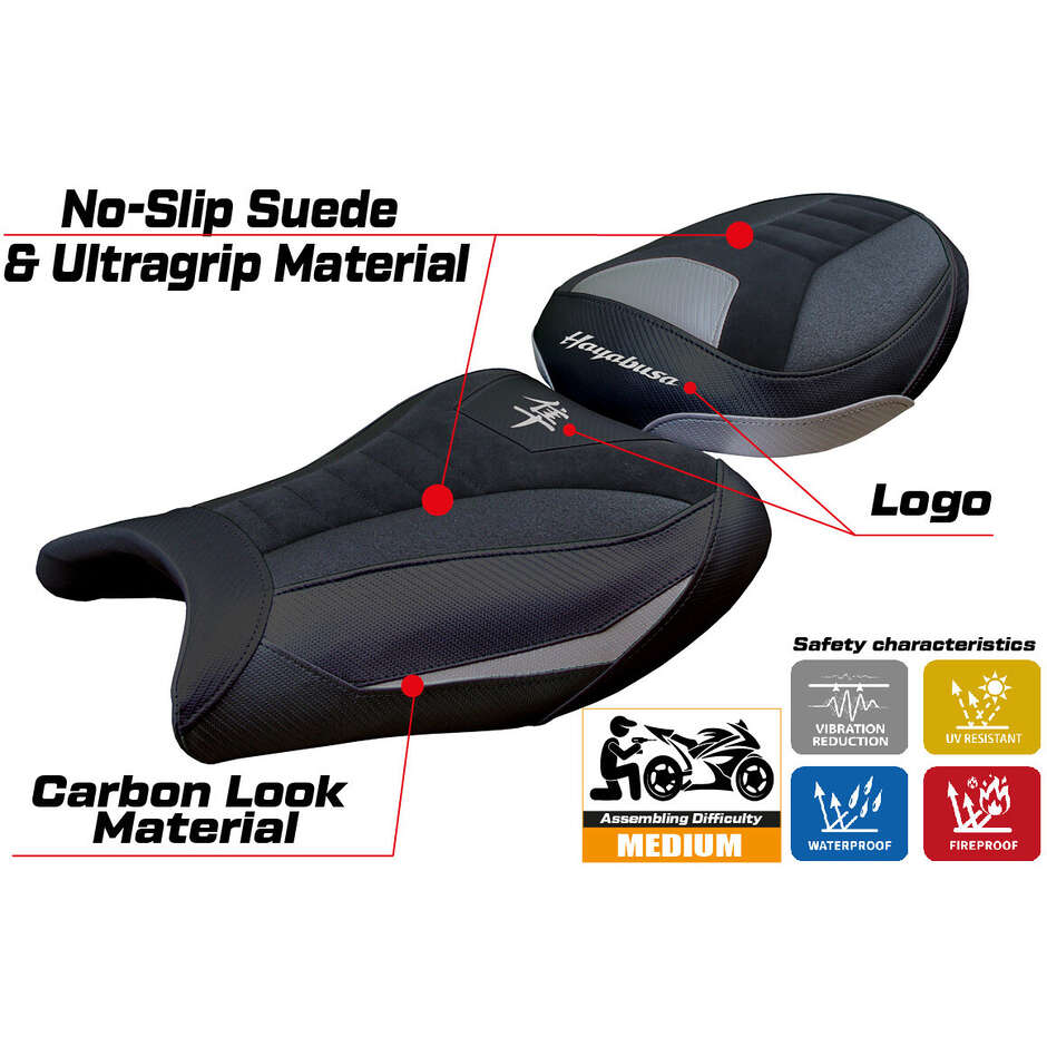 Rivestimento Sella TPZ Italia Specifico Per Suzuki GSX R 1300 Hayabusa 2008 - 2020 Modello Japan Velvet Ultragrip