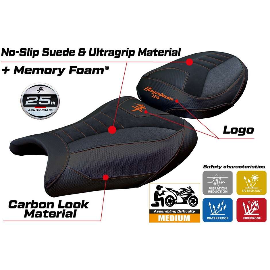 Rivestimento Sella TPZ Italia Specifico Per Suzuki GSX R 1300 Hayabusa 2021 - 2025 Modello Denia Velvet Ultragrip Comfort System