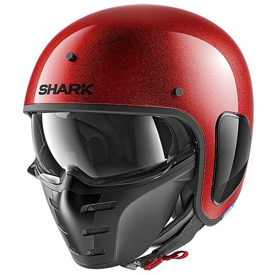 S-DRAK Shark Fiber Jet Helm Blank Glitter Rot