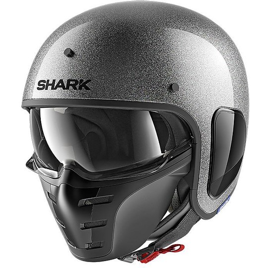 S-DRAK Shark Fiber Jet Motorradhelm Blank Glitter Silber