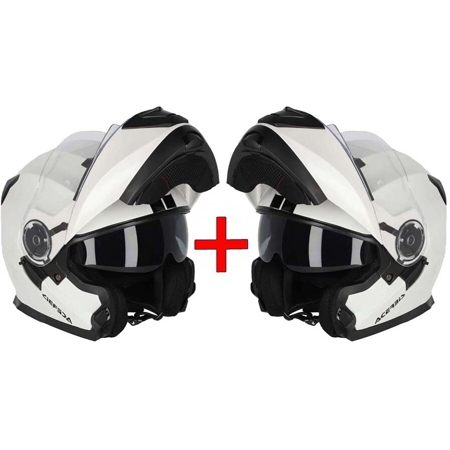 SAVING KIT - Pair of Acerbis Serel 22.06 Double Visor Modular Helmets White