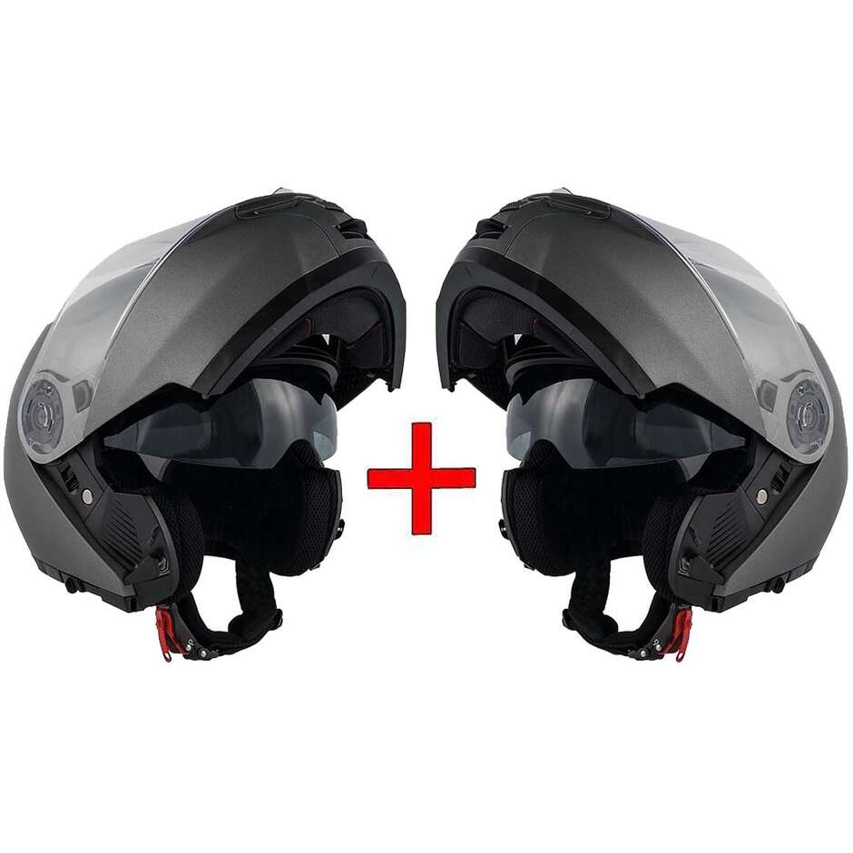 SAVING KIT - Pair of Givi X.20 Double Visor Modular Helmets Matt Titanium