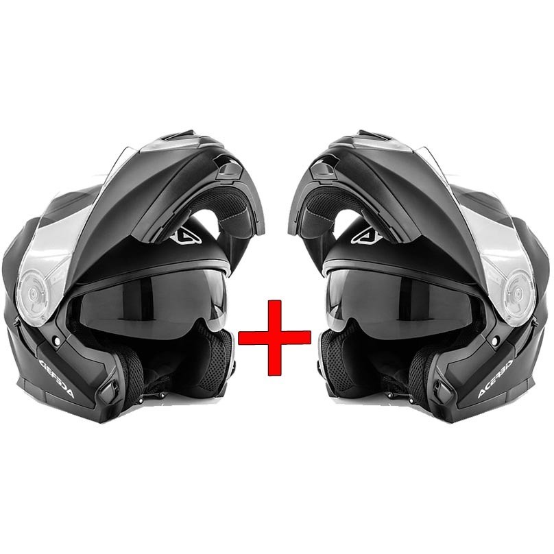 SAVINGS KIT - Couple Modular Double Visor Acerbis Serel Matt Black Helmets