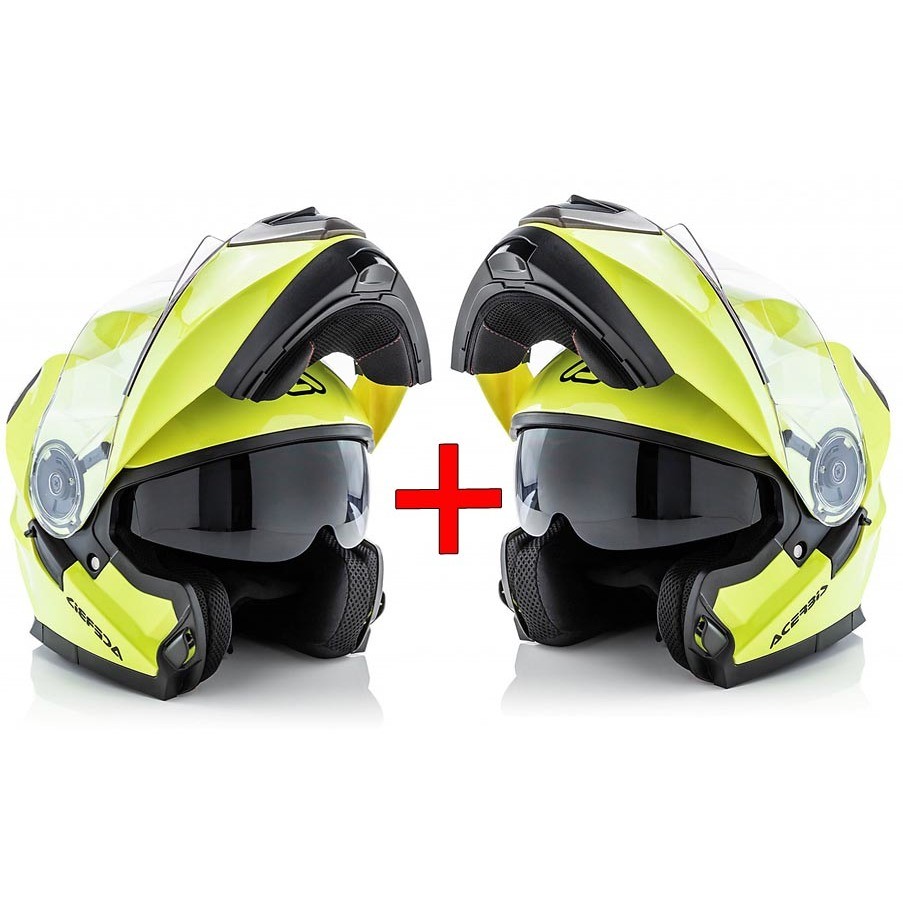 SAVINGS KIT - Pair of Acerbis Serel Yellow Fluo Modular Double Visor Helmets