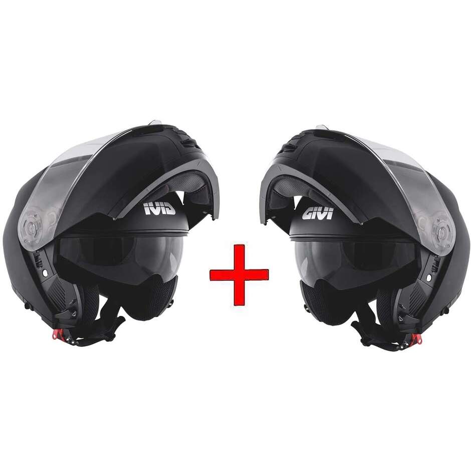 SAVINGS KIT - Pair of Givi X.20 Double Visor Modular Helmets Matt Black