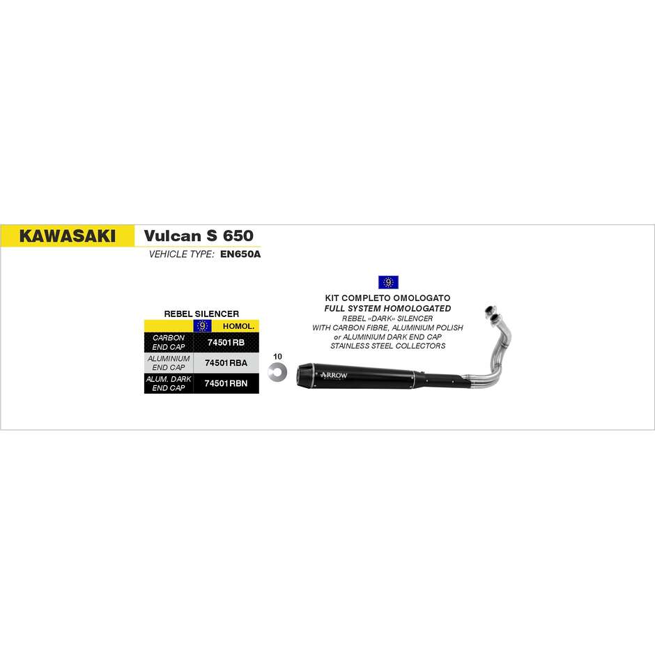 Scarico Completo Rebel con fondello posteriore in carbonio Per Kawasaki Vulcan S 650 (14-16)