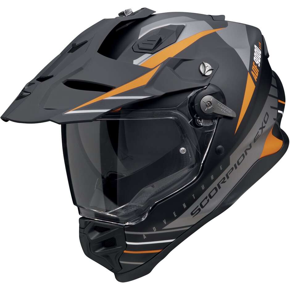 Scorpion ADF 9000 AIR FEAT Adventure Full Face Motorcycle Helmet Matt Black Silver Orange