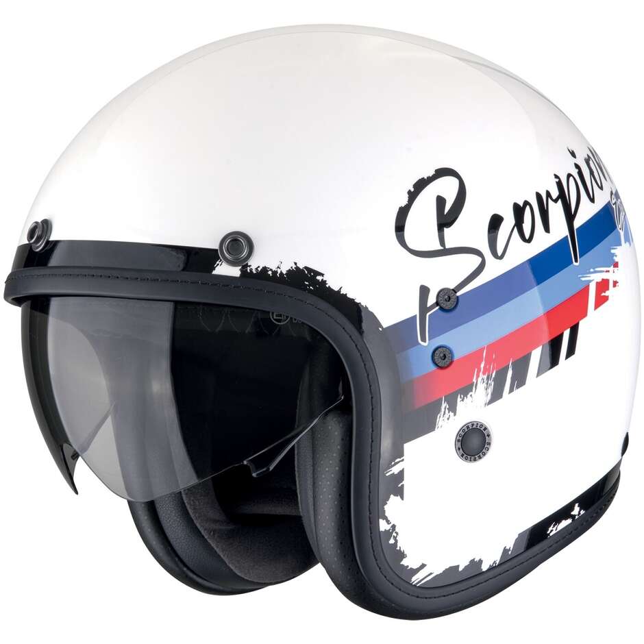 Scorpion BELFAST EVO ADONIS Custom Jet Motorcycle Helmet White Red Blue