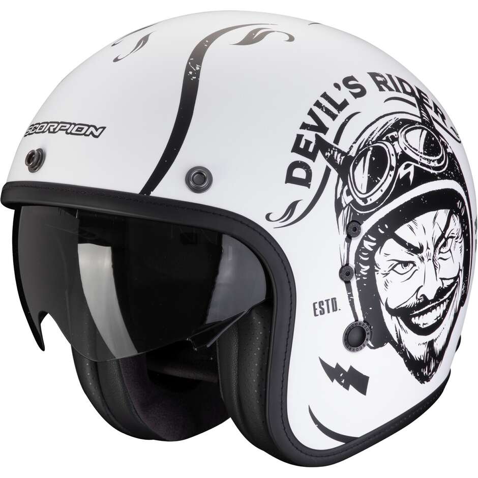 Scorpion BELFAST EVO ROMEO Custom Jet Motorcycle Helmet Matt White Black