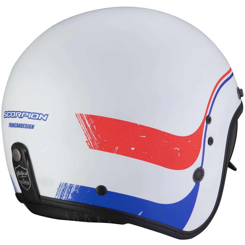Scorpion BELFAST EVO SOUL Jet Motorcycle Helmet Matt White Blue Red