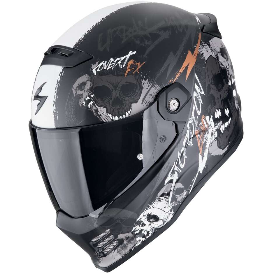 Scorpion COVERT FX SKULLZ Full Face Fiber Motorcycle Helmet Matt Black Grey Gold