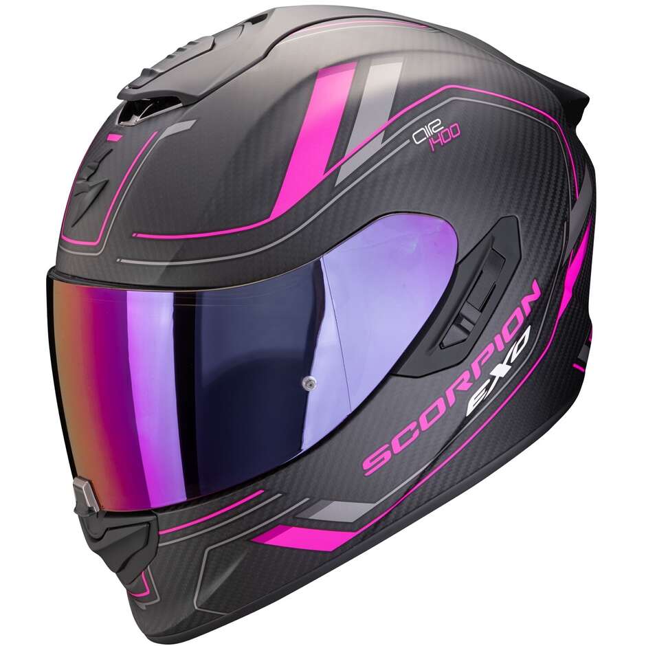 Scorpion EXO 1400 EVO 2 CARBON AIR MIRAGE Carbon Full Face Motorcycle Helmet Black Pink