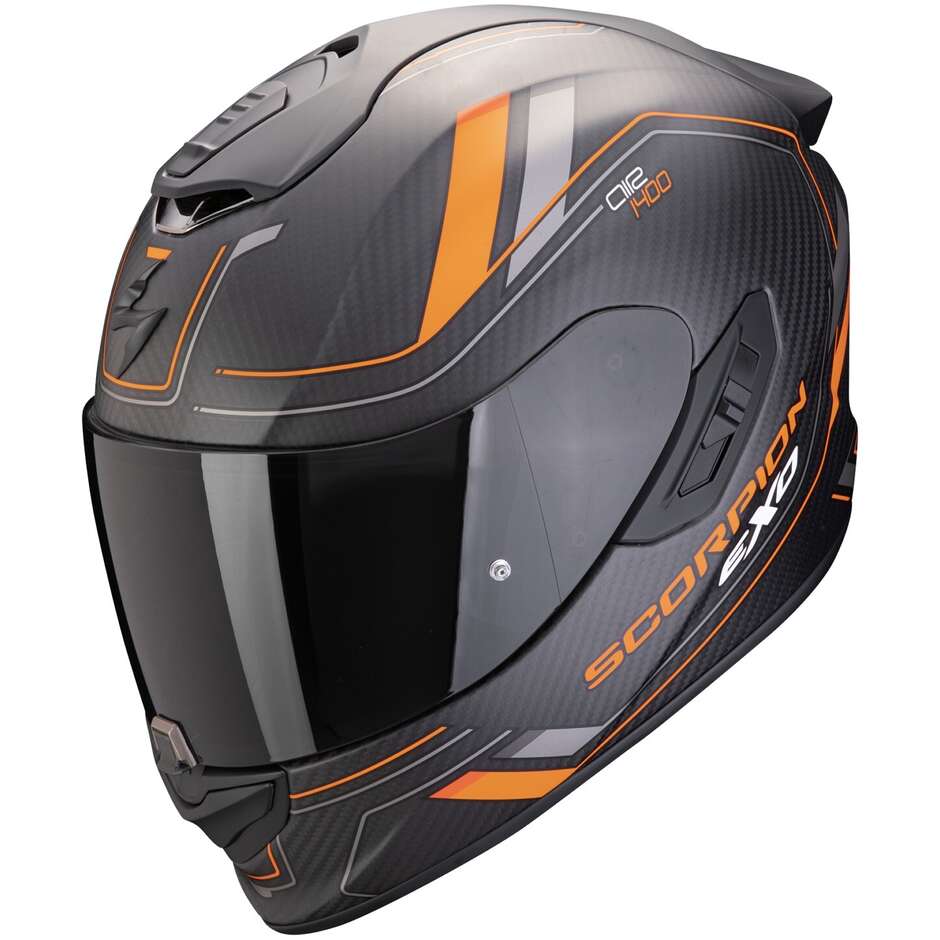 Scorpion EXO 1400 EVO 2 CARBON AIR MIRAGE Carbon Integral Motorcycle Helmet Black Orange
