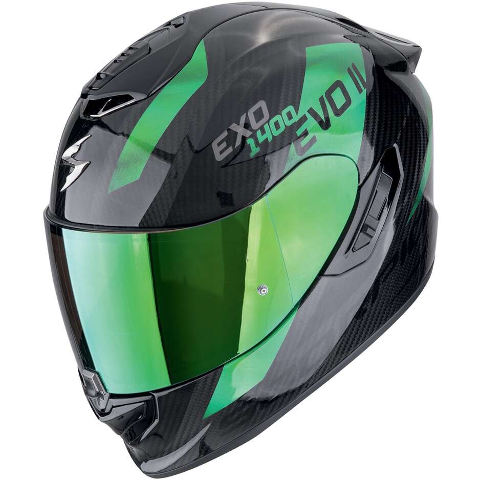 Scorpion EXO-1400 EVO II CARBON AIR PLATTED Full Face Carbon Motorcycle Helmet Black Green