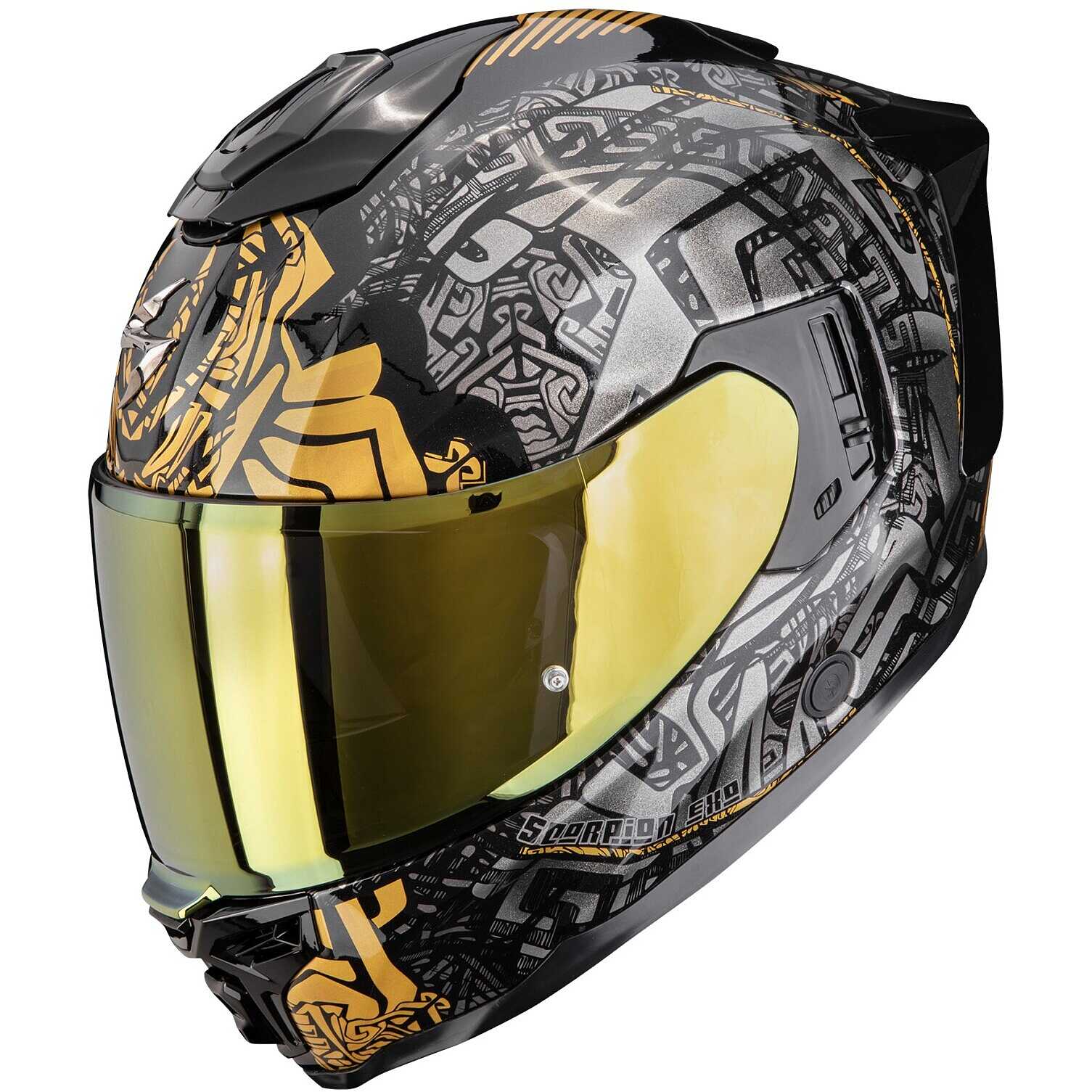 Scorpion EXO-1500 AIR APUS Full Face Motorcycle Helmet Black Grey Gold ...