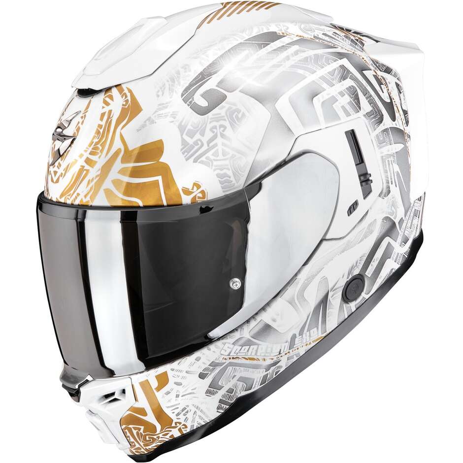 Scorpion EXO-1500 AIR APUS Integralhelm Motorrad Perlweiß Grau Gold