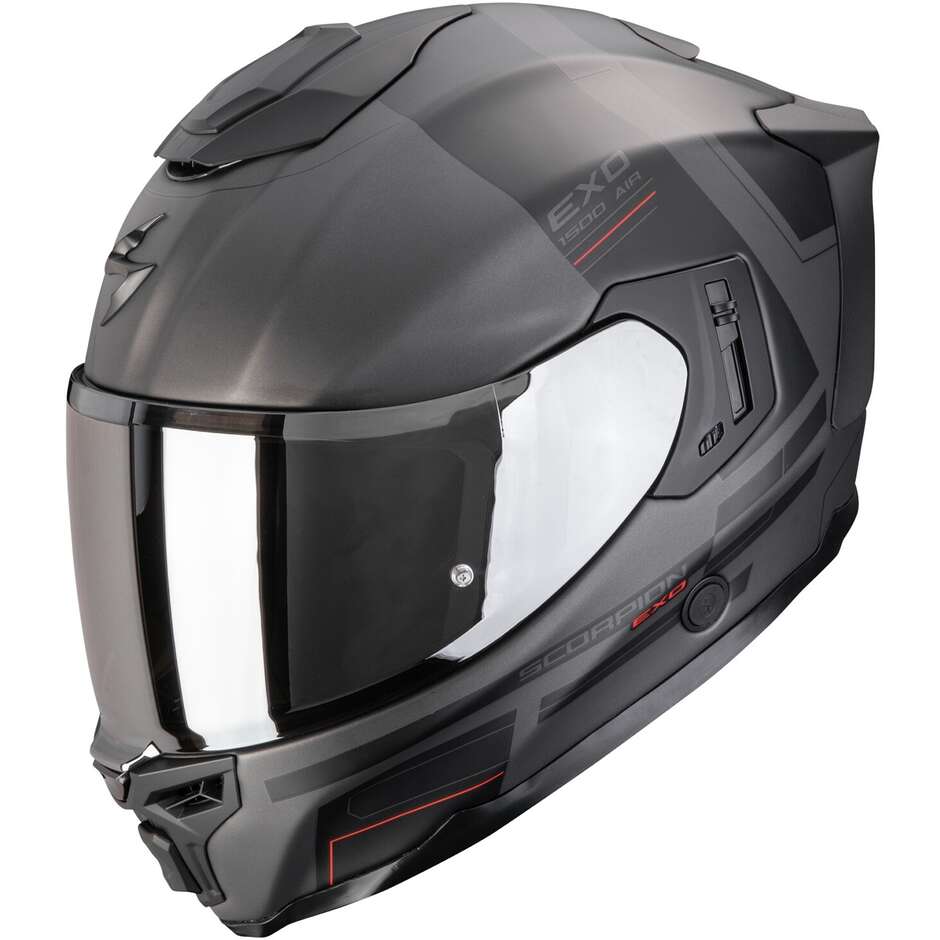 Scorpion EXO-1500 AIR DUAL Integralhelm für Motorrad, Mattsilber, Schwarz, Rot