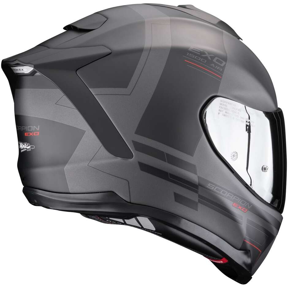 Scorpion EXO-1500 AIR DUAL Integralhelm für Motorrad, Mattsilber, Schwarz, Rot