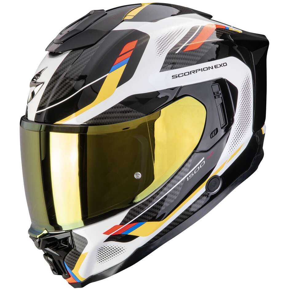 Scorpion EXO-1500 AIR SLEEK Full Face Motorcycle Helmet White Blue Yellow