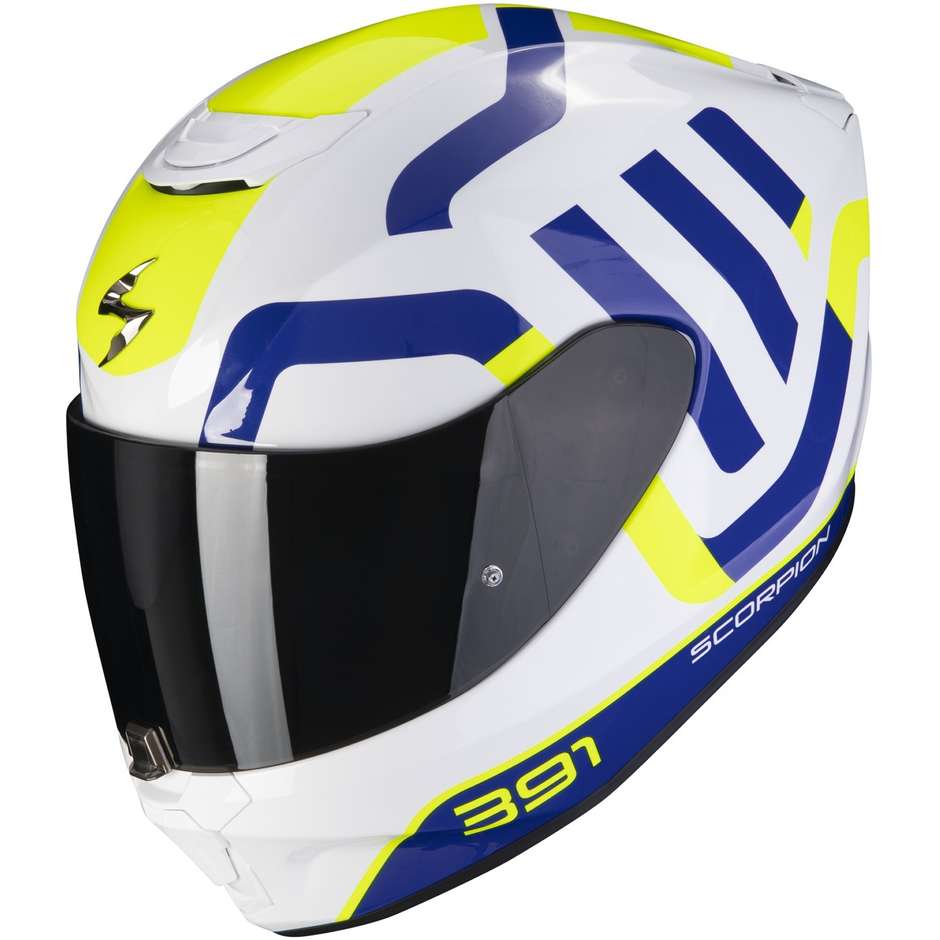 Scorpion EXO-391 AROK Integral Motorcycle Helmet White Blue Neon Yellow