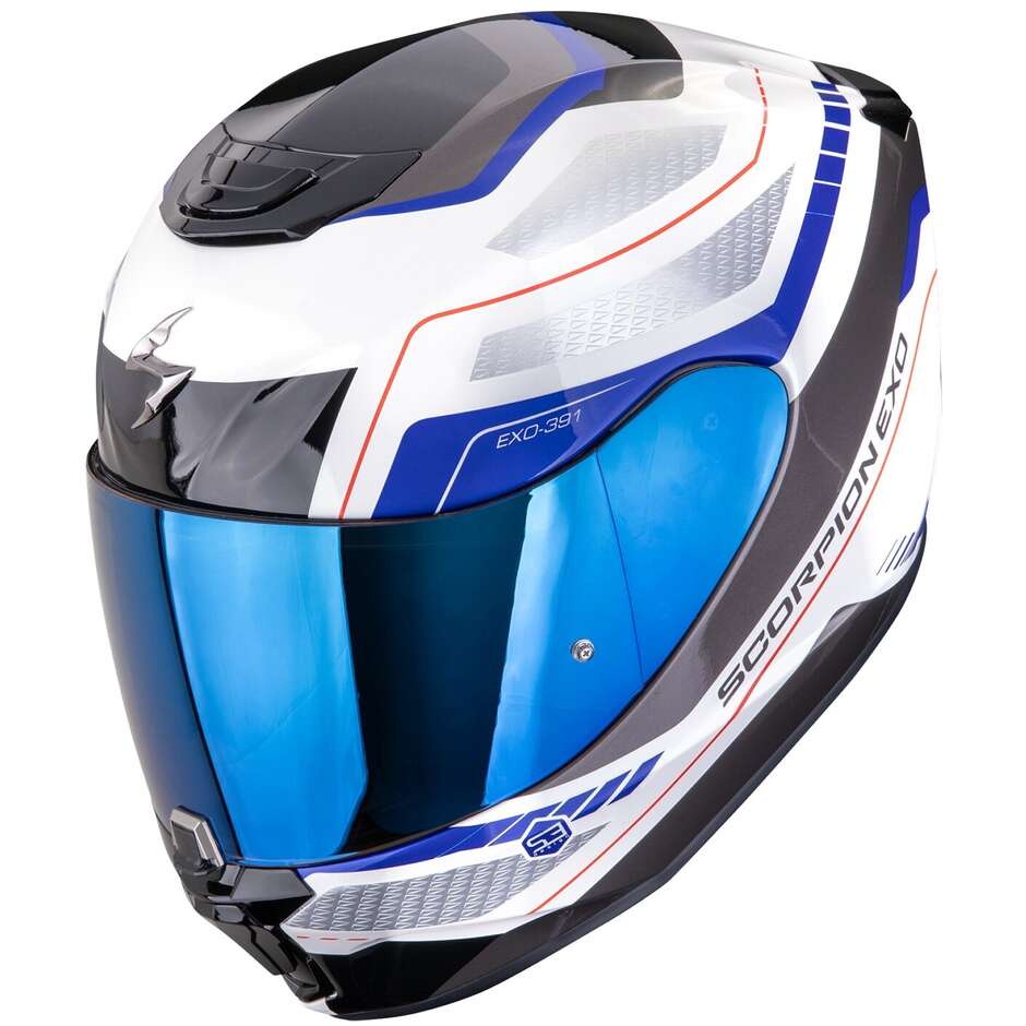 Scorpion EXO-391 LEO Integralhelm Motorrad Weiß Blau