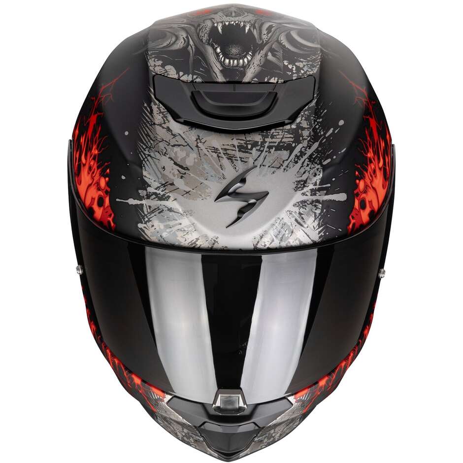 Scorpion EXO-391 WOLF Full Face Motorcycle Helmet Matte Black Silver Red