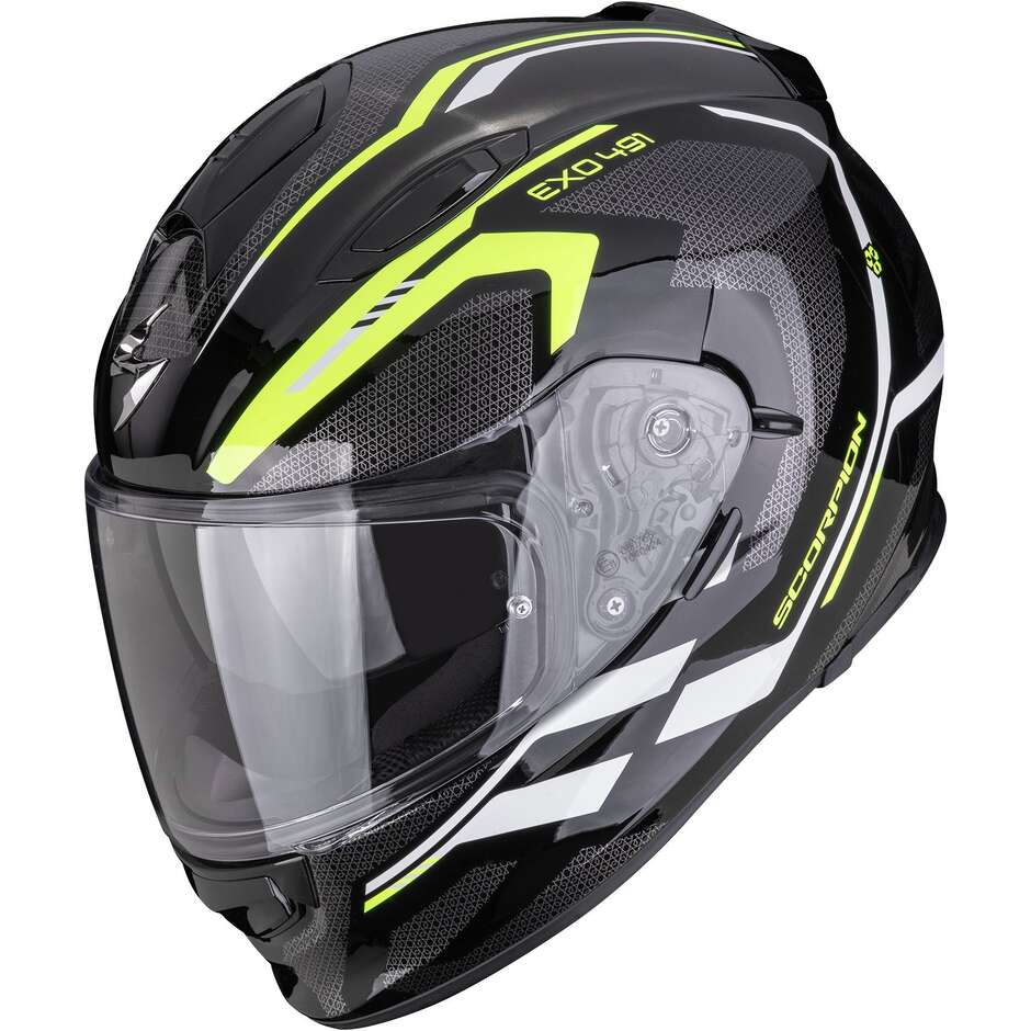 Scorpion EXO-491 KRIPTA Integralhelm für Motorräder, Schwarz, Neongelb, Weiß
