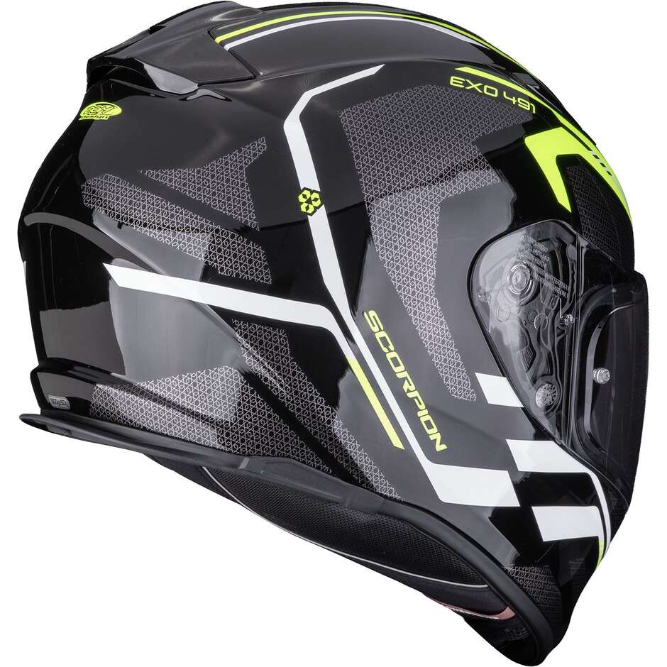 Scorpion EXO-491 KRIPTA Integralhelm für Motorräder, Schwarz, Neongelb, Weiß