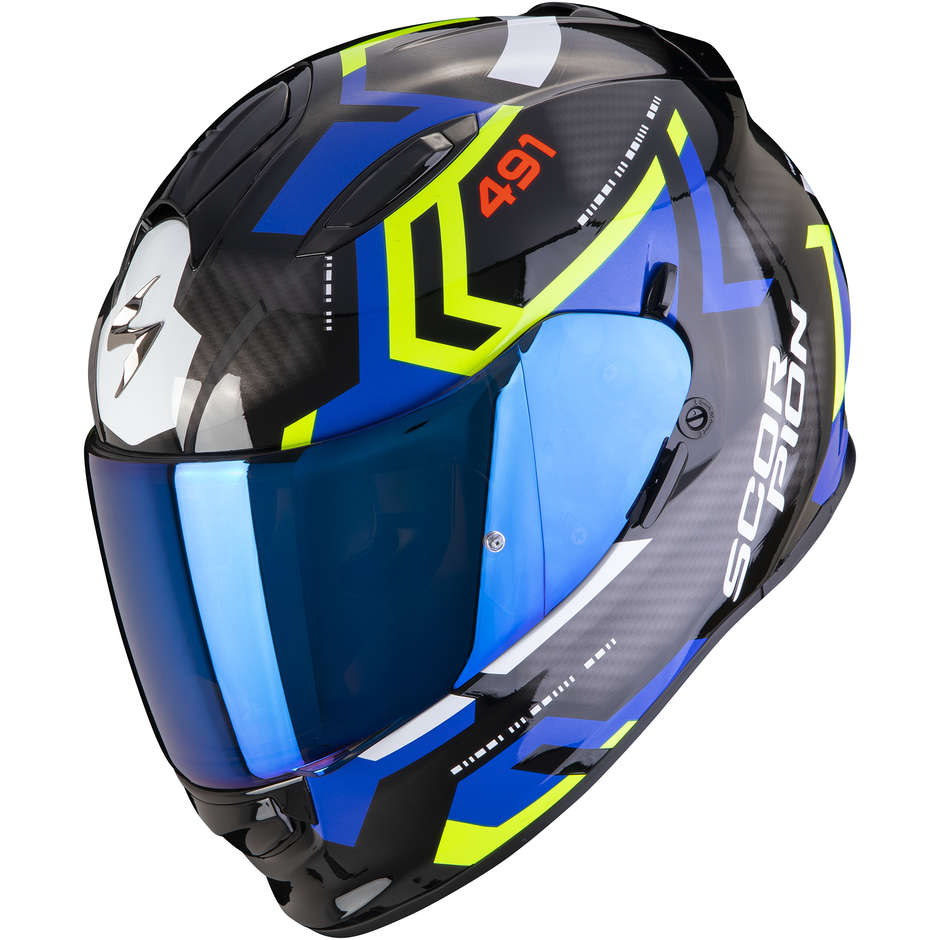 Scorpion EXO-491 SPIN Integral Motorcycle Helmet Black Blue Yellow Fluo