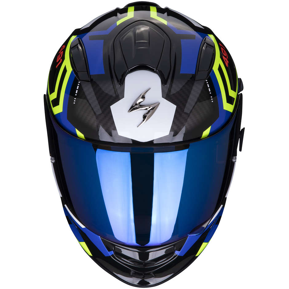 Scorpion EXO-491 SPIN Integral Motorradhelm Schwarz Blau Gelb Fluo