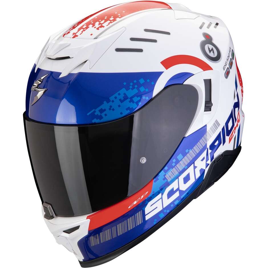 Scorpion EXO 520 EVO AIR TITAN Full Face Motorcycle Helmet White Blue Red