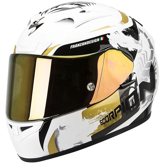 Scorpion Exo-710 Air Cerberus Integral Motorcycle Helmet White black Gold