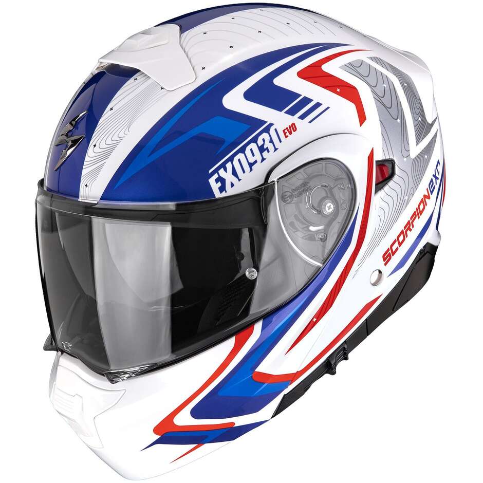 Scorpion EXO-930 EVO ALPHA Modular-Motorradhelm P/J Weiß Rot Blau
