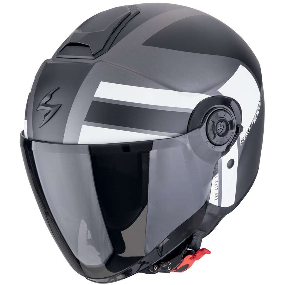 Scorpion EXO-CITY II BLUR Jet-Motorradhelm Matt Silber Schwarz Weiß