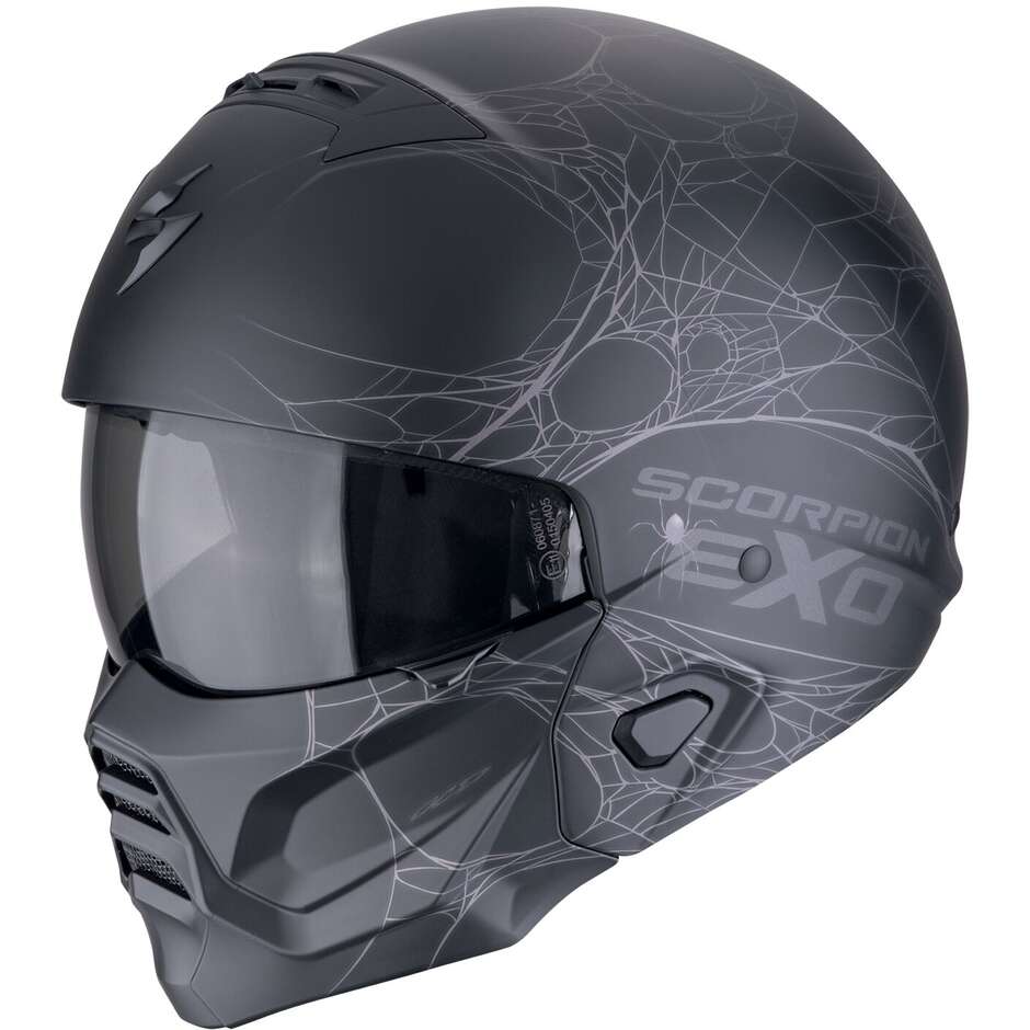 Scorpion EXO-COMBAT II SPIDERWEB Jet Motorcycle Helmet Matt Black Silver