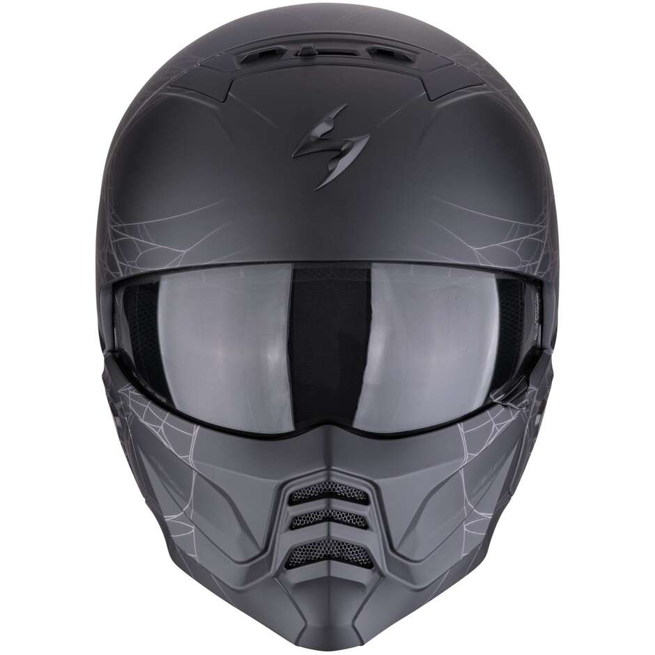 Scorpion EXO-COMBAT II SPIDERWEB Jet Motorcycle Helmet Matt Black Silver