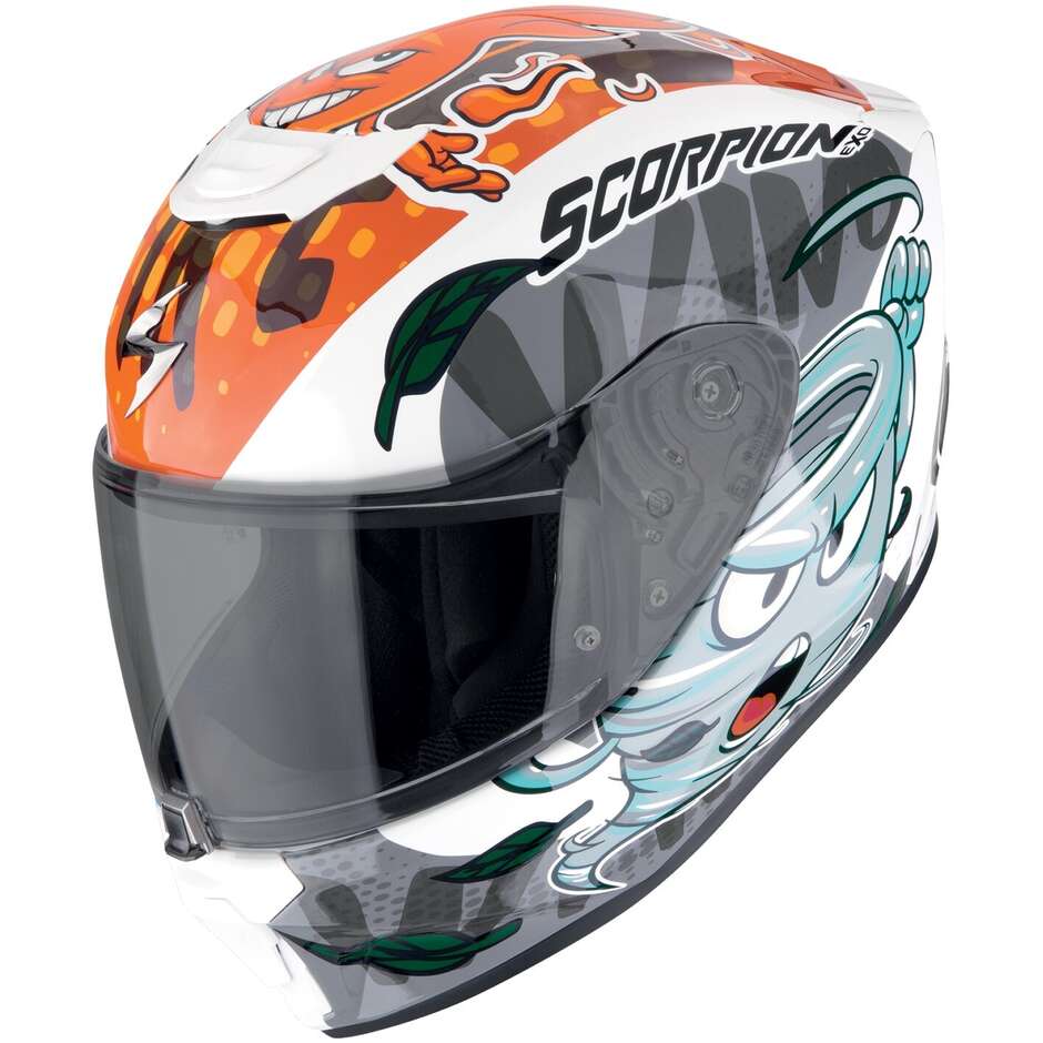 Scorpion EXO-JNR AIR Integral-Kindermotorradhelm The4elements Weiß Blau Orange