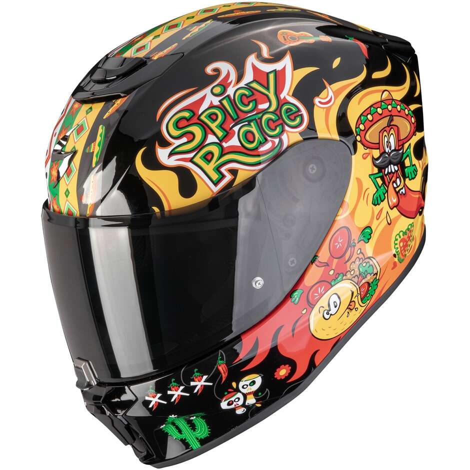 Scorpion EXO-JNR AIR YUCATAN Integralhelm für Motorradfahrer für Kinder, Schwarz, Gelb, Rot